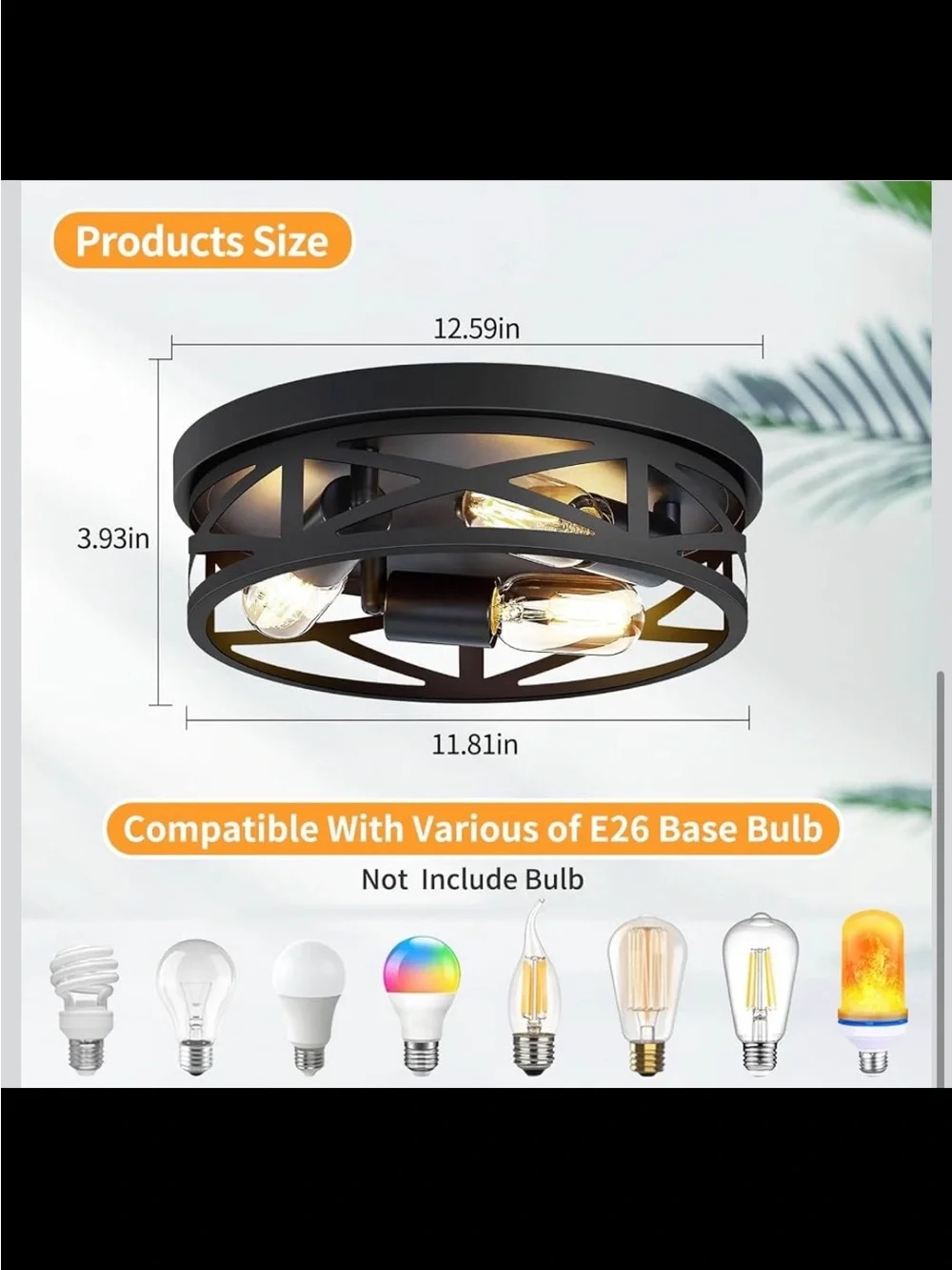 Modern Black Metal Flush Mount Lantern Ceiling Light, Set of 2 - New in Box